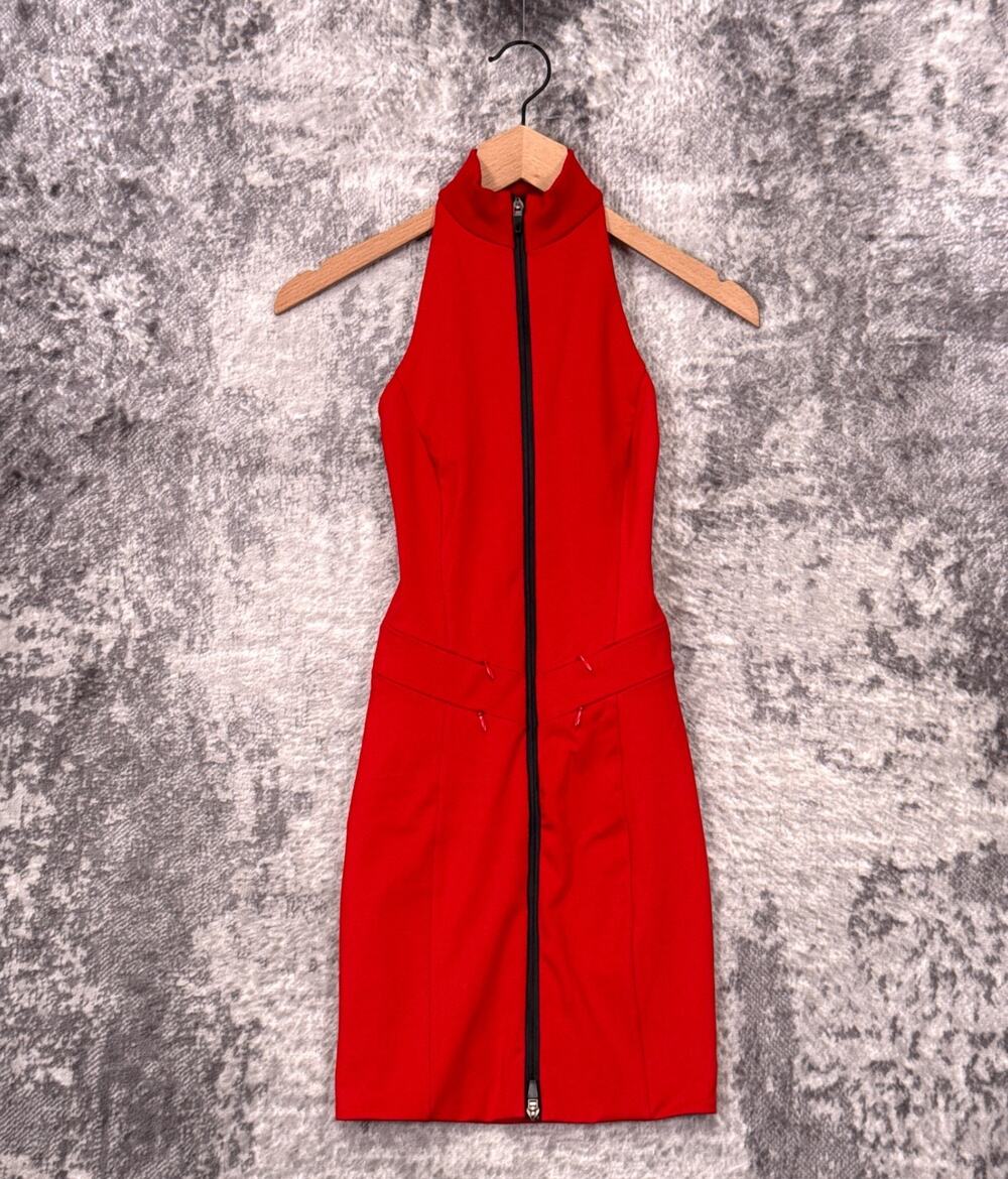 I.AM.GIA. Mini Dress XS Womens Red Zip Front Halter Back Cut Out Festival